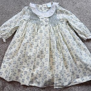 Edgehill Collection 18M Blue Floral Smocked Cotton Dress Peter Pan Collar DKE03